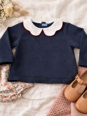 ✨ Jacadi Paris Navy Peter Pan Collar Top 18M Classic Chic ✨
